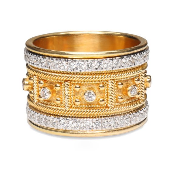 *NEW 18K Yellow Gold Vintage Diamond Wide Ring - Picture 5 of 5